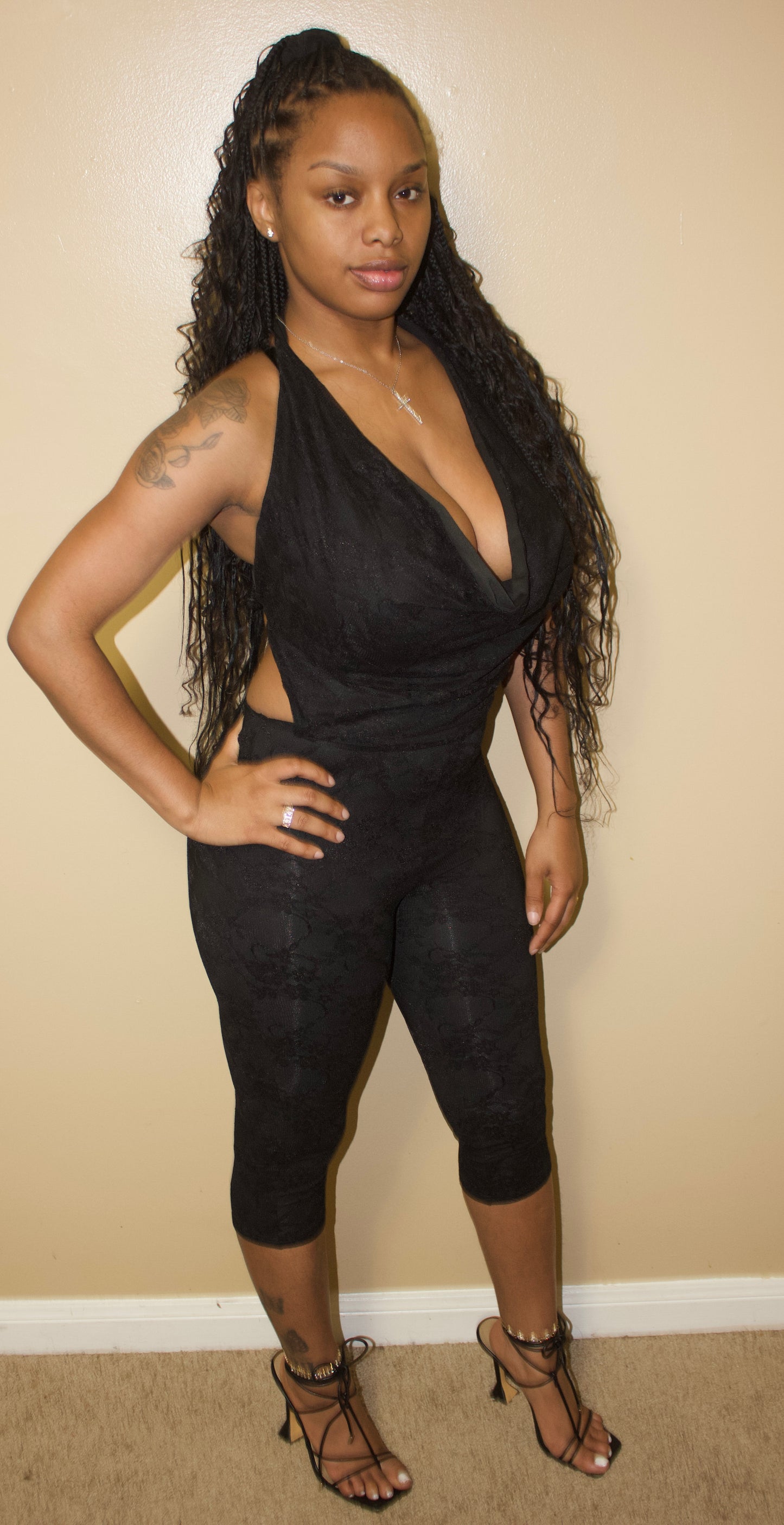 BLACK ROSE CAPRI JUMPSUIT